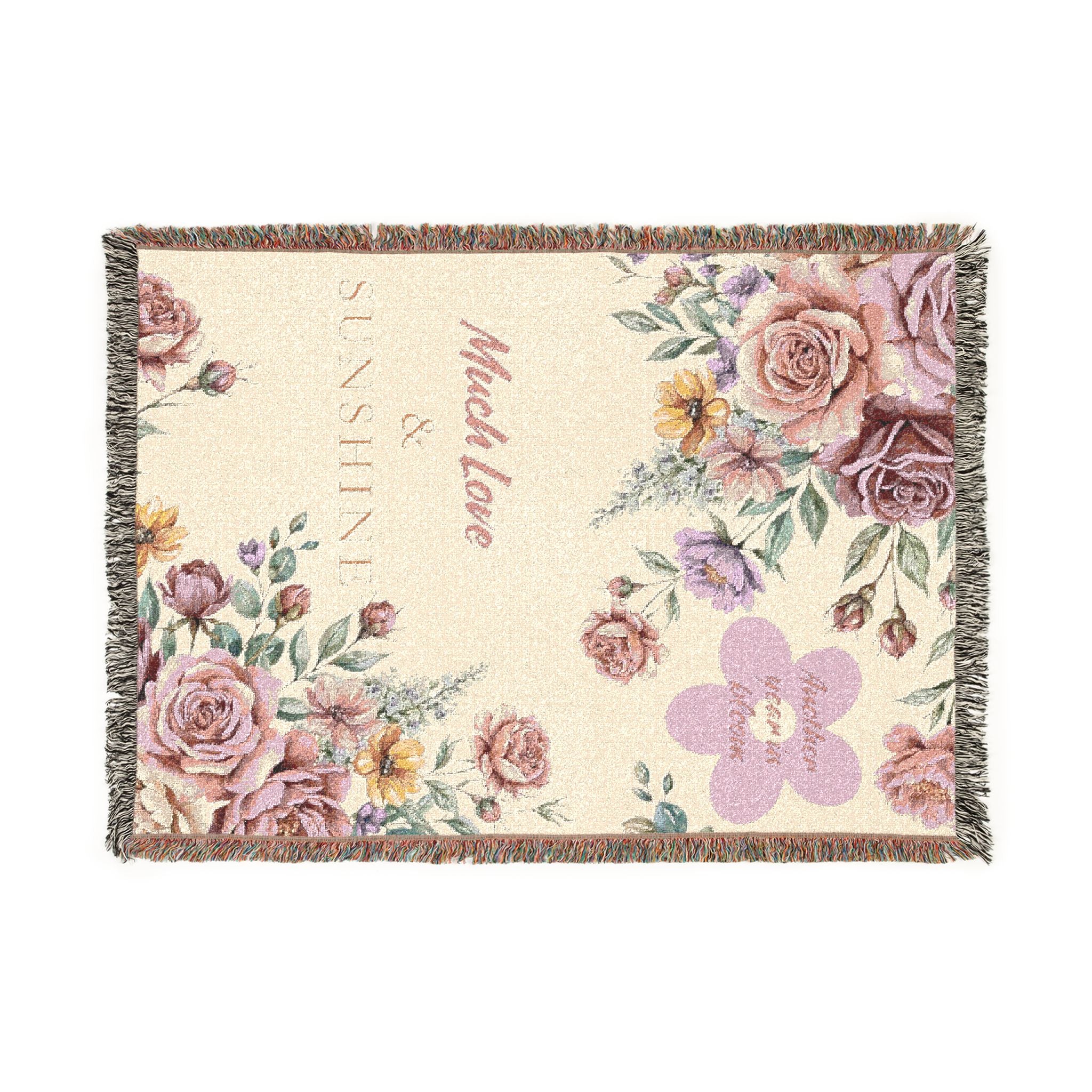 Floral Woven Cotton Blanket — "Much Love and Sunshine" Baby & Kids Decorative Throw