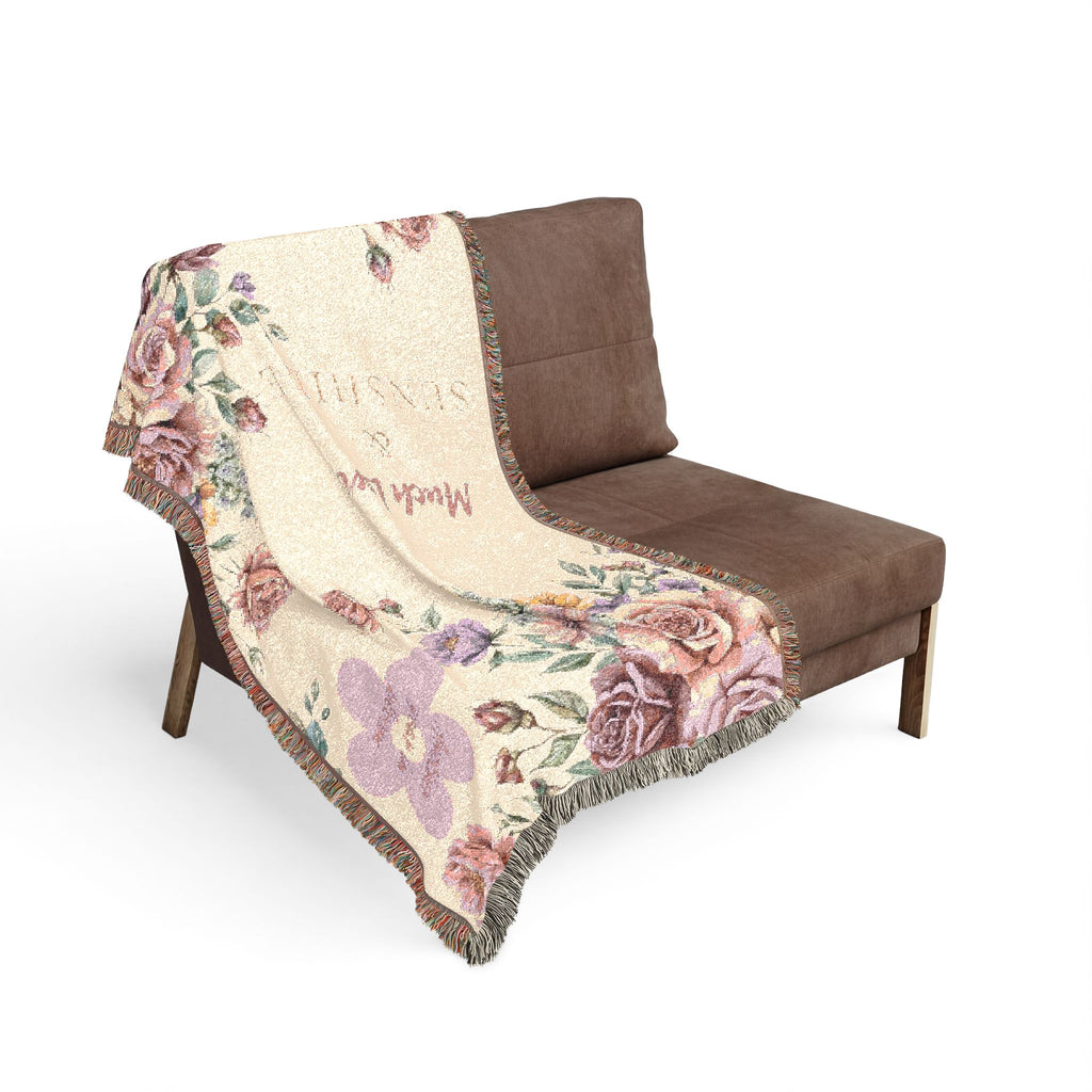 Floral Woven Cotton Blanket — "Much Love and Sunshine" Baby & Kids Decorative Throw