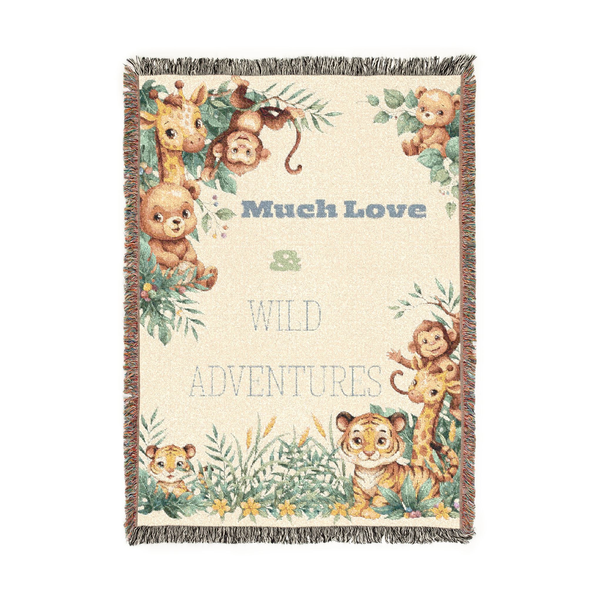 Jungle Themed Woven Cotton Throw Blanket — "Wild Adventures" Nursery Decor