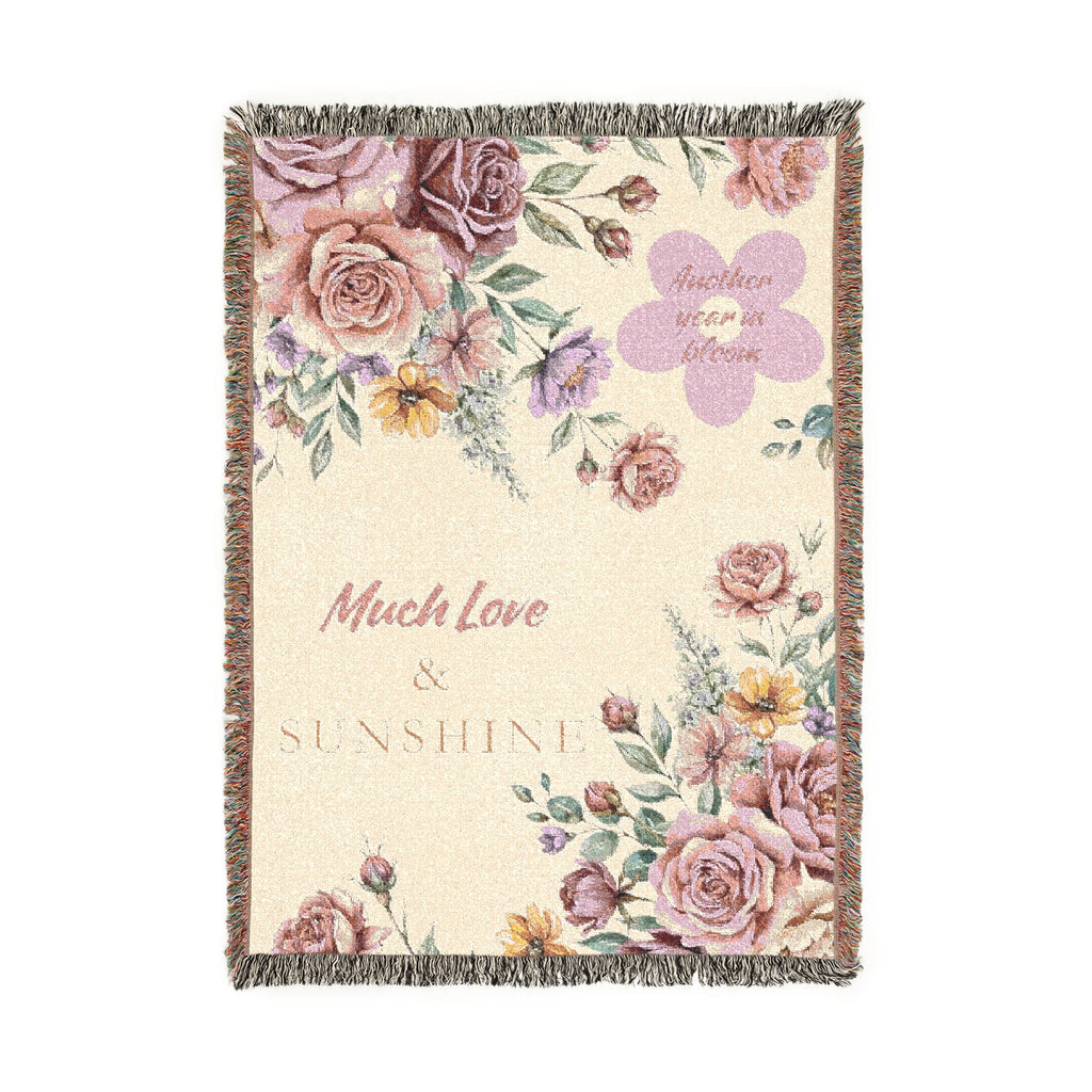 Floral Woven Cotton Blanket — "Much Love and Sunshine" Baby & Kids Decorative Throw