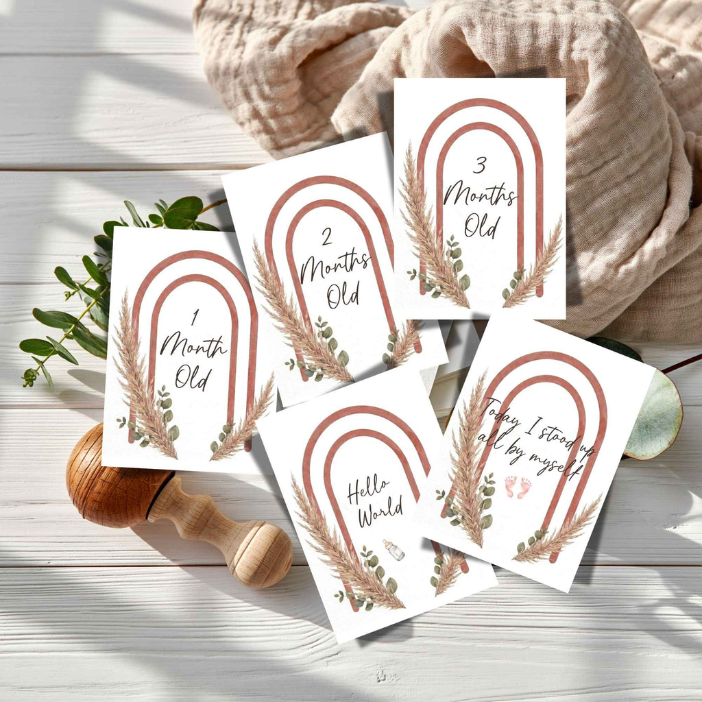 Print Ready - Digital Download | Set of 20 Boho Chic Baby Milestone & Development Cards (5x7 Digital Download)