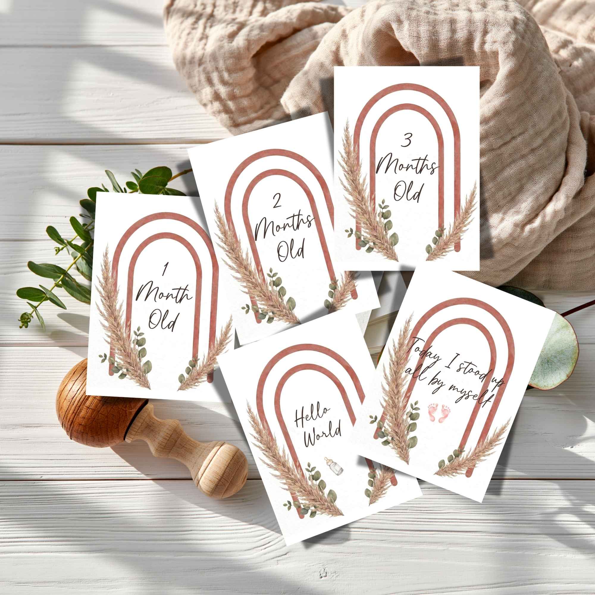 Print Ready - Digital Download | Set of 20 Boho Chic Baby Milestone & Development Cards (5x7 Digital Download)
