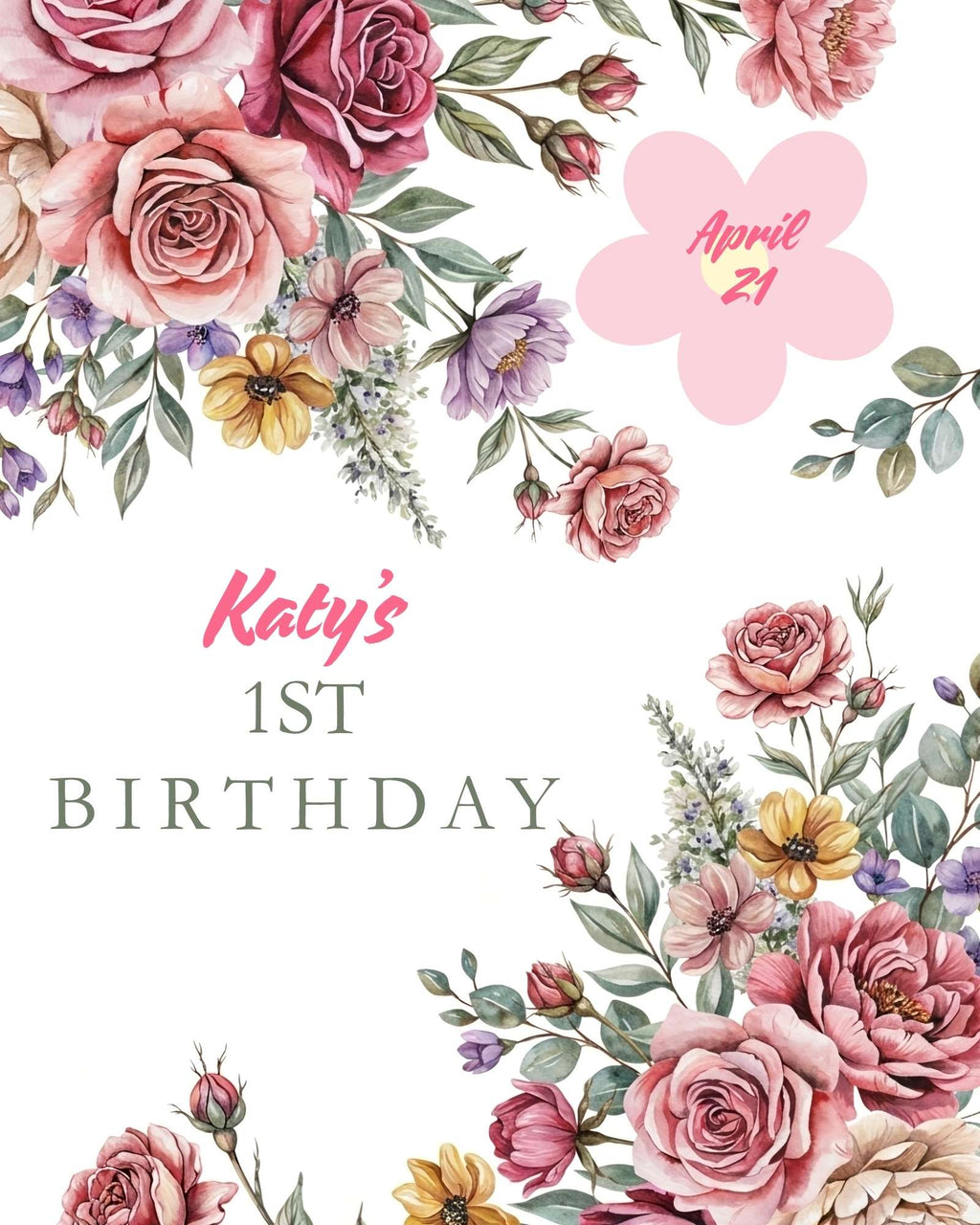 Editable Floral Baby Milestone Template Bundle | Watercolor Flower First Birthday Sign, Birth Announcement, First Steps Photo Prop | 8x10, 11x14, 16x20 Canva Template