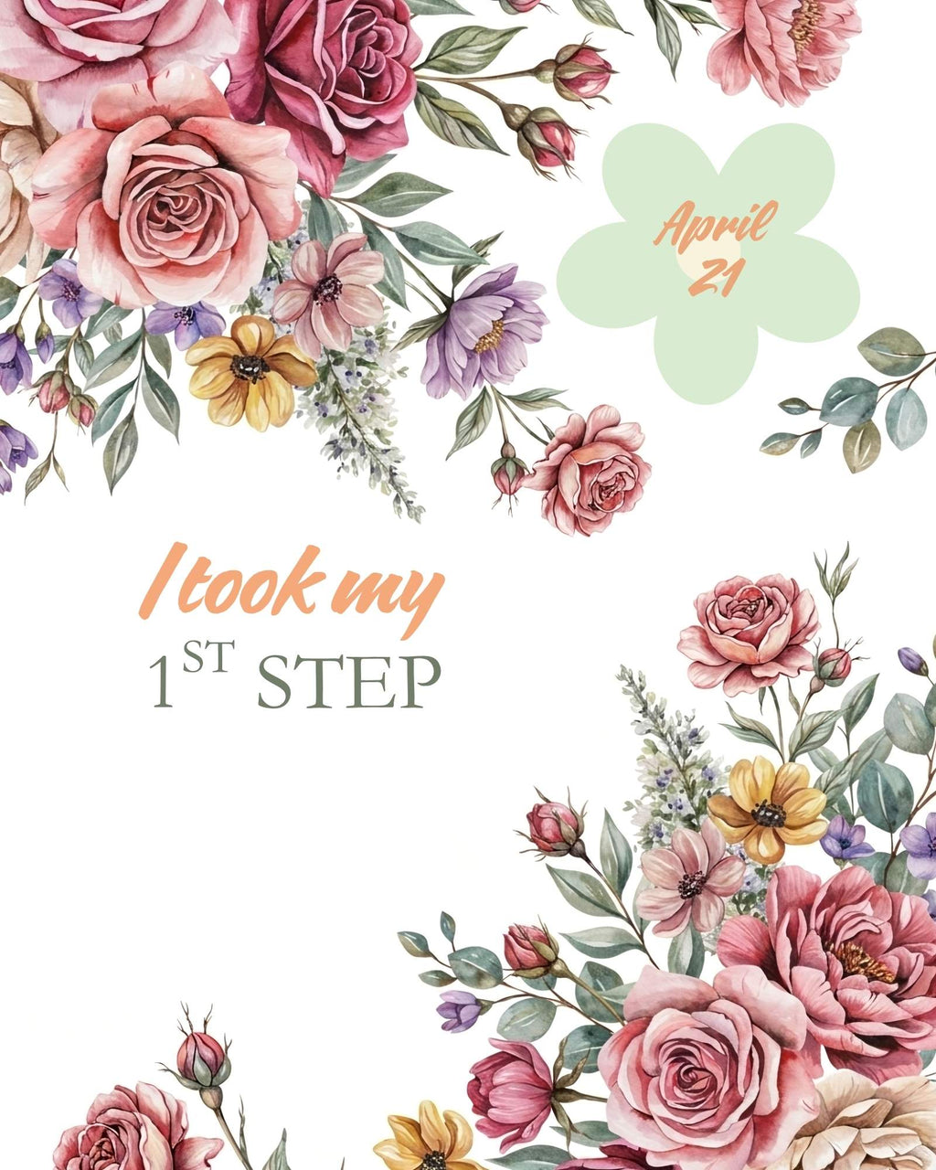 Editable Floral Baby Milestone Template Bundle | Watercolor Flower First Birthday Sign, Birth Announcement, First Steps Photo Prop | 8x10, 11x14, 16x20 Canva Template