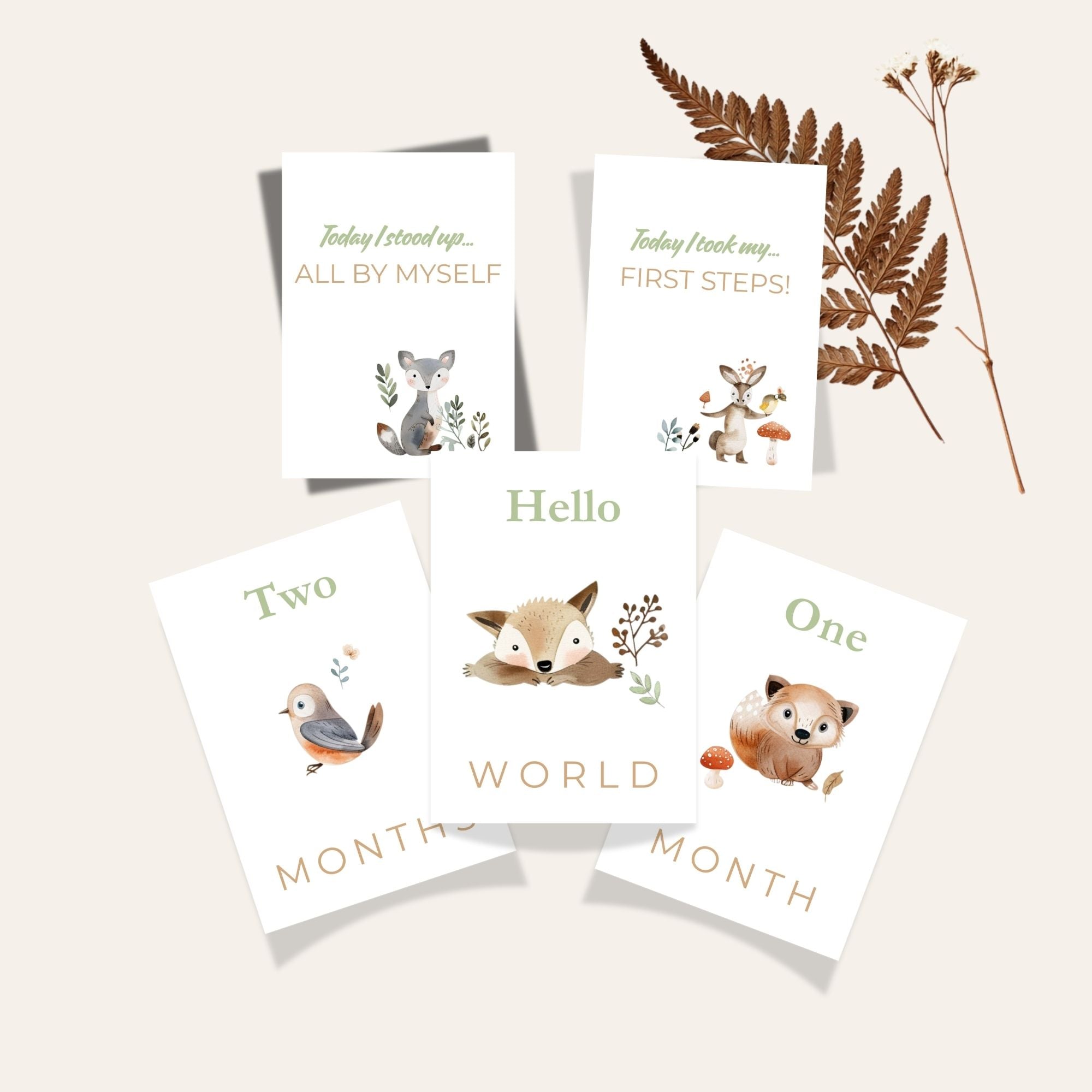 Print Ready - Digital Download | Woodland Baby Milestone Cards | Set of 20 Watercolor Growth Tracking Cards